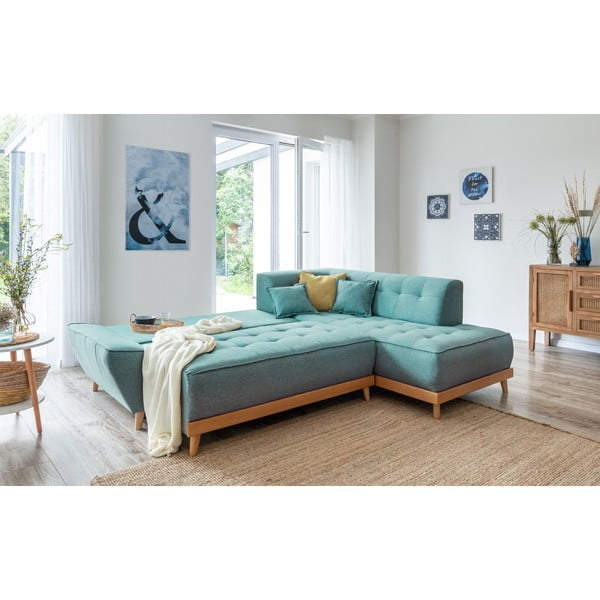 Turkizna raztegljiva kotna sedežna garnitura (desni kot) Dazzling Daisy – Miuform-image-4