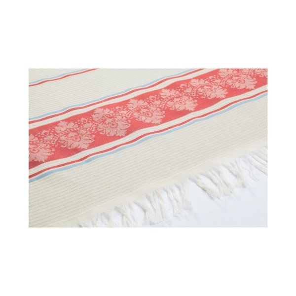 Rdeča in bež brisača za hamam Deco Bianca Loincloth Hatice Pink, 80 x 170 cm-image-3