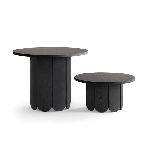 Črna okrogla mizica v hrastovem dekorju ø 78 cm Soft – Woodman-image-3