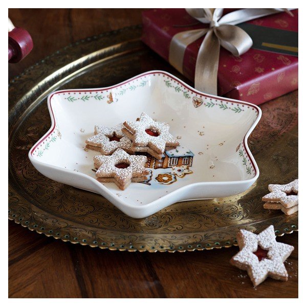 Rdeče-bela servirna porcelanasta skleda v obliki zvezde Villeroy&Boch Gingerbread Village, 24,5 x 24,5 cm-image-4