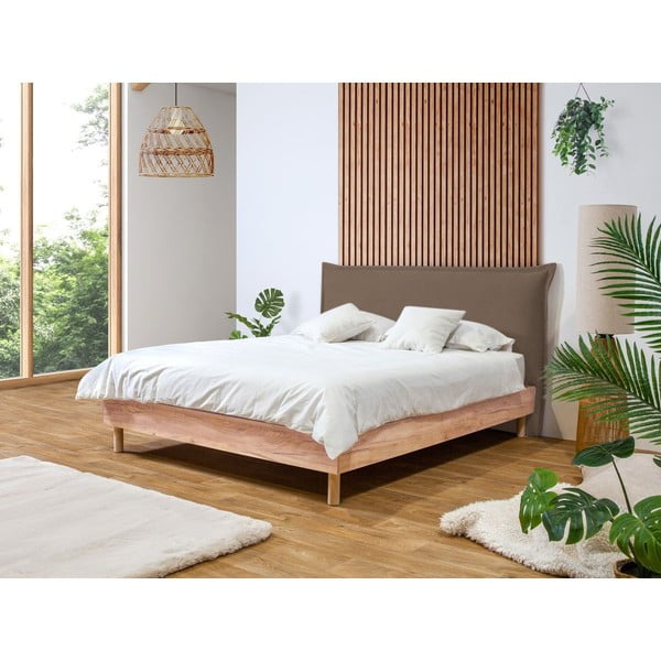 Rjava/naravna zakonska postelja z letvenim dnom 160x200 cm Charlie – Bobochic Paris-image-1