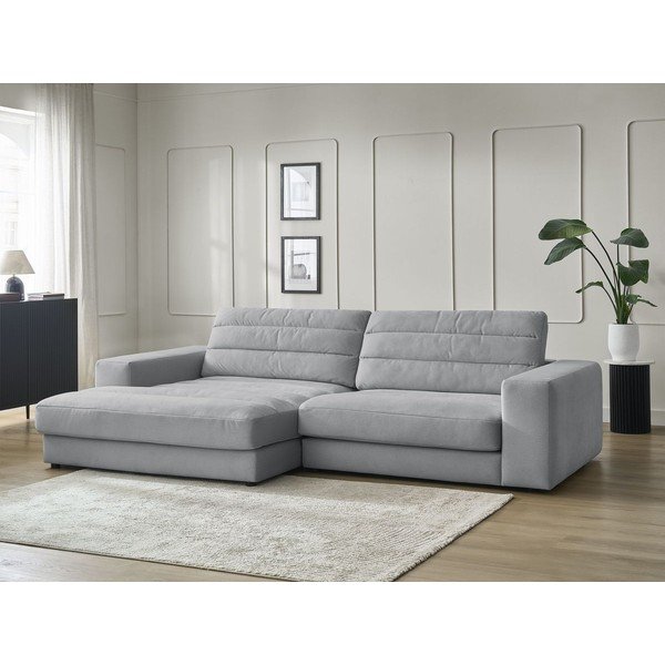 Svetlo siva žametna kotna sedežna garnitura (levi kot/z ležalnikom) Sierra – Bobochic Paris-image-1