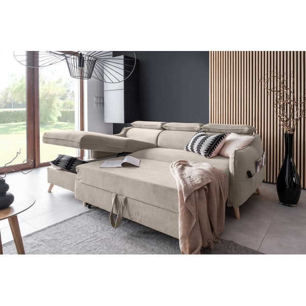 Bež žametna raztegljiva kotna sedežna garnitura (levi kot) Sweet Harmony – Miuform-image-4