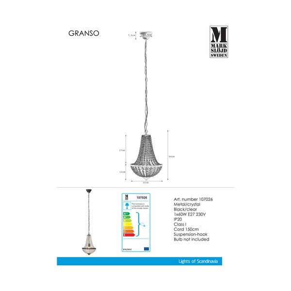 Črna viseča luč Markslöjd Granso, ⌀ 30 cm-image-2