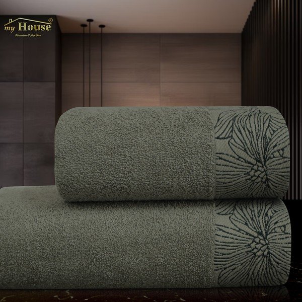 Temno zelena frotirna bombažna brisača 50x100 cm Valencia – My House-image-1