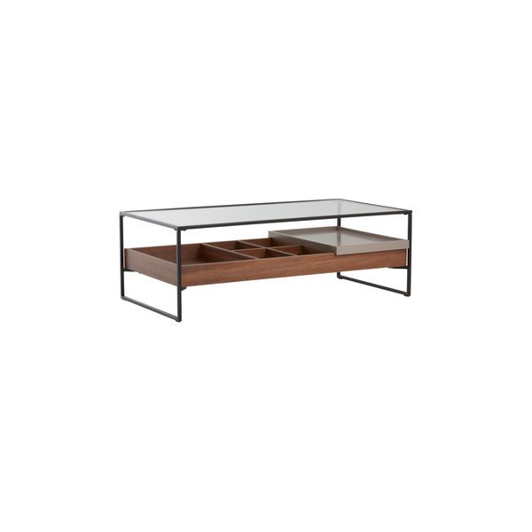 Klubska mizica s stekleno mizno ploščo v temni naravni barvi 60x120 cm Sveg – Jotex