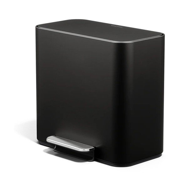 Mat črn jeklen koš za smeti za ločevanje odpadkov/s pedalom 15 l Dual Mini – simplehuman