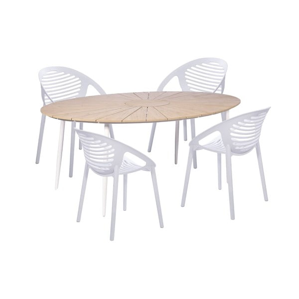 Komplet 4 belih jedilnih stolov Jaanna in mize Marienlist v naravni barvi - Bonami Essentials