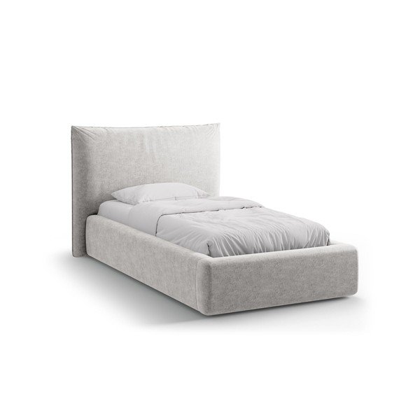 Svetlo siva oblazinjena postelja s prostorom za shranjevanje in z letvenim dnom 90x200 cm Kaelle – Micadoni 