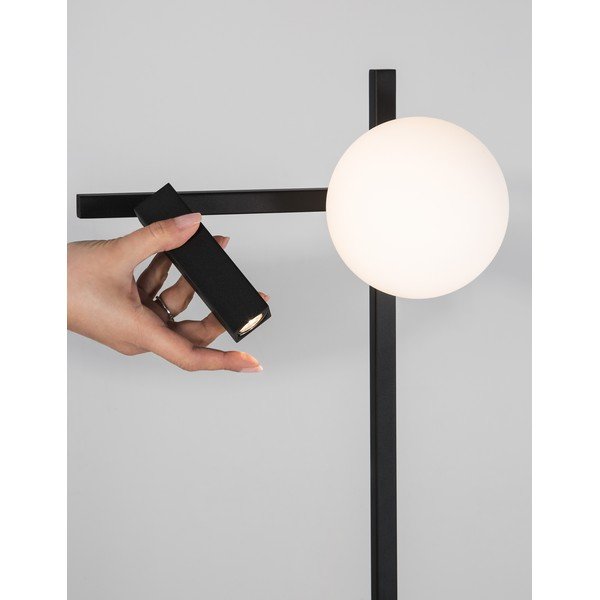 Bela/črna kovinska LED stoječa svetilka z upogljivo konstrukcijo s steklenim senčilom (višina 150 cm) Joline – Nova Luce-image-1