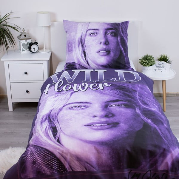 Vijolična enojna bombažna otroška posteljnina 200x140 cm Billie Eilish – Jerry Fabrics-image-1