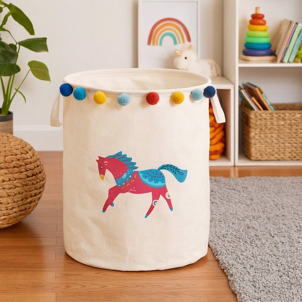 Bela tekstilna otroška škatla za shranjevanje ø 38x48 cm Mimo Eclectic Horse – Premier Housewares-image-1