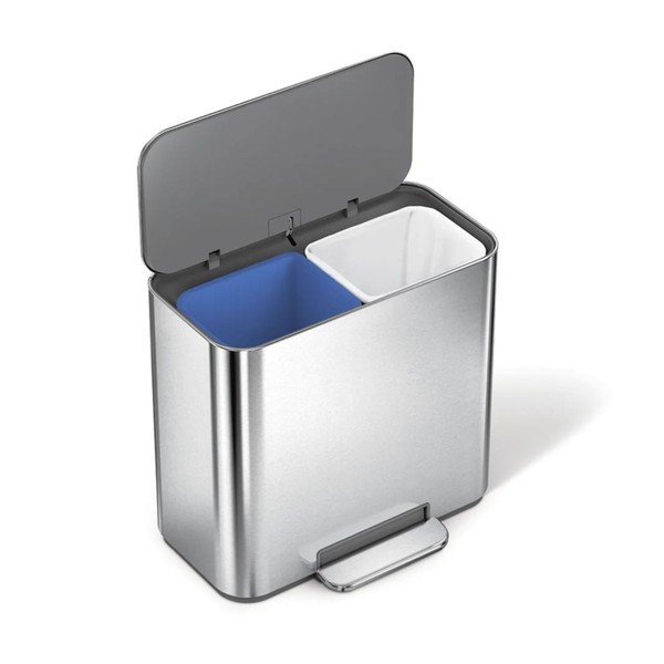 Koš za smeti za ločevanje odpadkov/s pedalom iz nerjavečega jekla v mat srebrni barvi 15 l Dual Mini – simplehuman-image-4