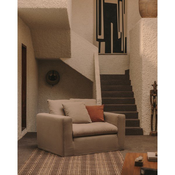 Antracitno siv lanen fotelj Nora – Kave Home-image-1