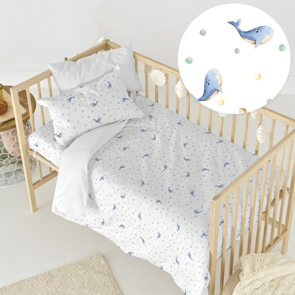 Bombažna otroška posteljnina za otroško posteljico 100x120 cm Baby whale – Happy Friday