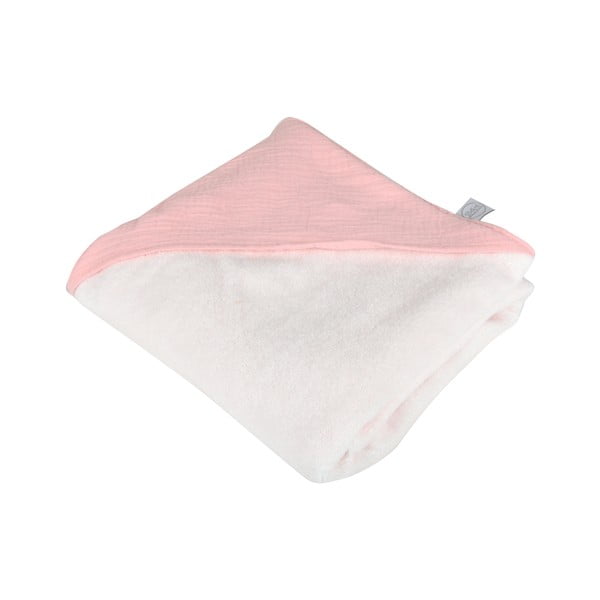 Rožnata otroška brisača s kapuco iz muslina 75x75 cm – Bébé Douceur