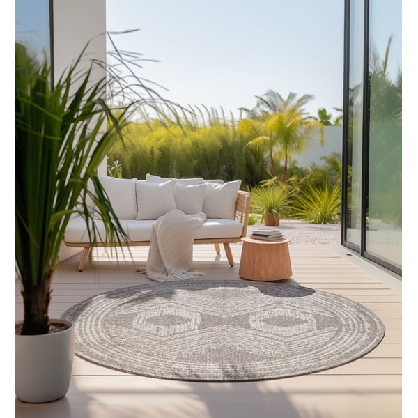 Rjava/kremno bela okrogla zunanja preproga ø 100 cm Gemini – Elle Decoration-image-3