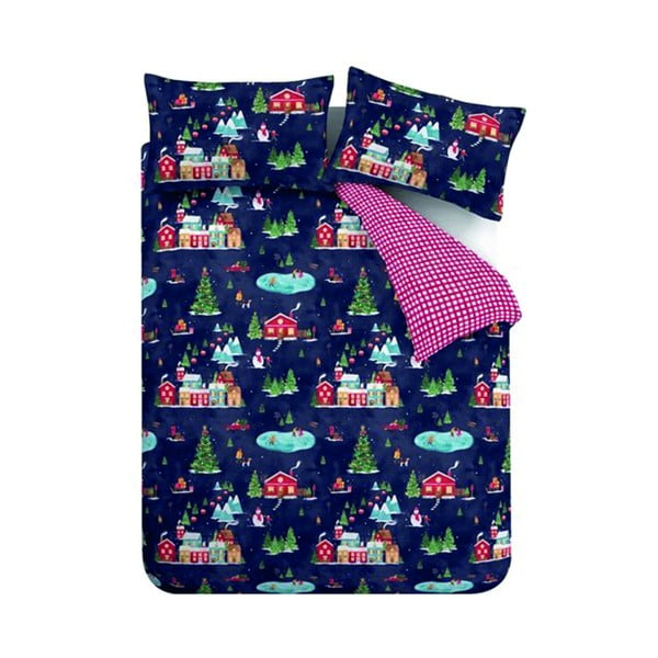 Modra posteljnina za zakonsko posteljo 200x200 cm Ski Village – Catherine Lansfield