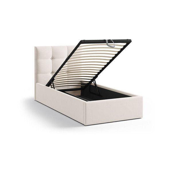 Kremno bela oblazinjena postelja s prostorom za shranjevanje in z letvenim dnom 90x200 cm Phaedra – Micadoni -image-1