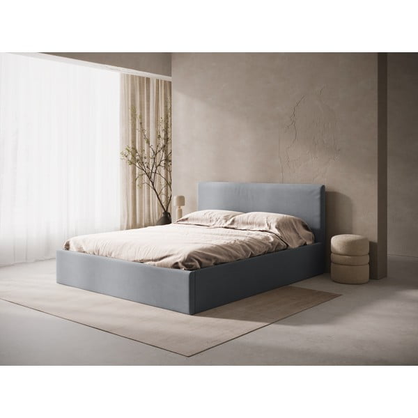 Siva oblazinjena zakonska postelja s prostorom za shranjevanje/brez vzglavja z letvenim dnom 180x200 cm Susan – Micadoni -image-1