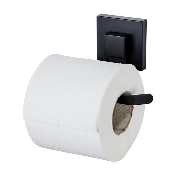 Črno držalo za toaletni papir iz nerjavečega jekla z namestitvijo brez vrtanja Quadro – Wenko