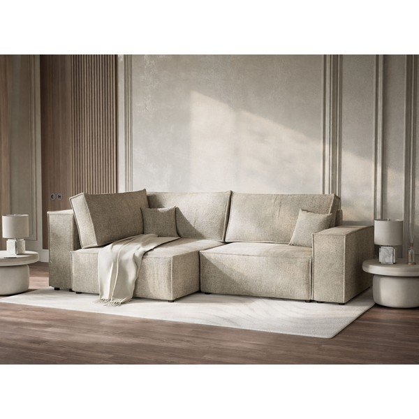 Bež raztegljiva/s prostorom za shranjevanje kotna sedežna garnitura iz šenilje (levi kot/v obliki črke L) Tonga – Maison de Rêve-image-4