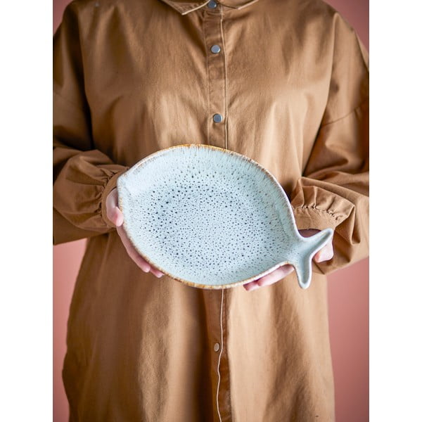 Modro-bež servirni krožnik iz kamenine Fleur – Bloomingville-image-1