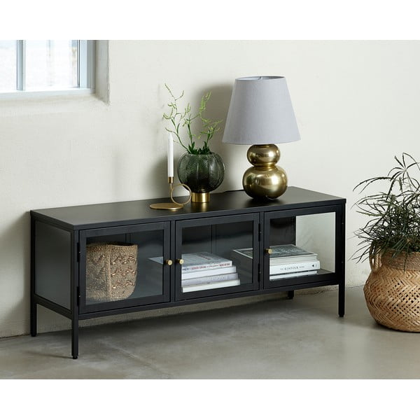 Črna kovinska TV omarica 132x52 cm Carmel – Unique Furniture-image-1