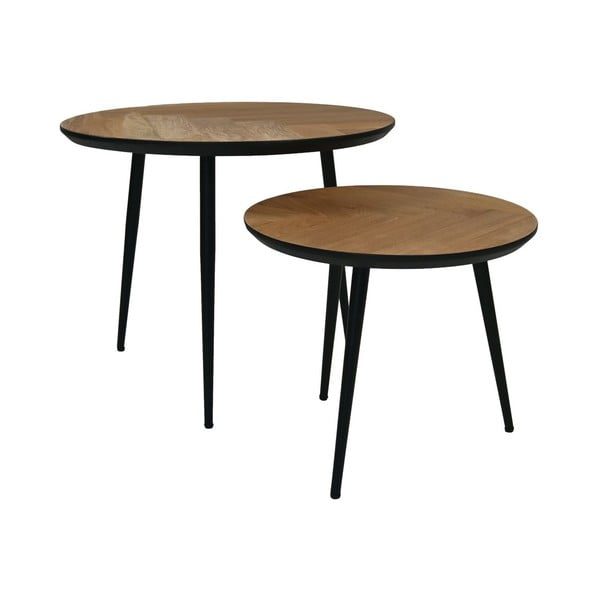 Črne okrogle mizice iz hrastovega lesa v kompletu 2 kos ø 60 cm Fishbone - HSM collection