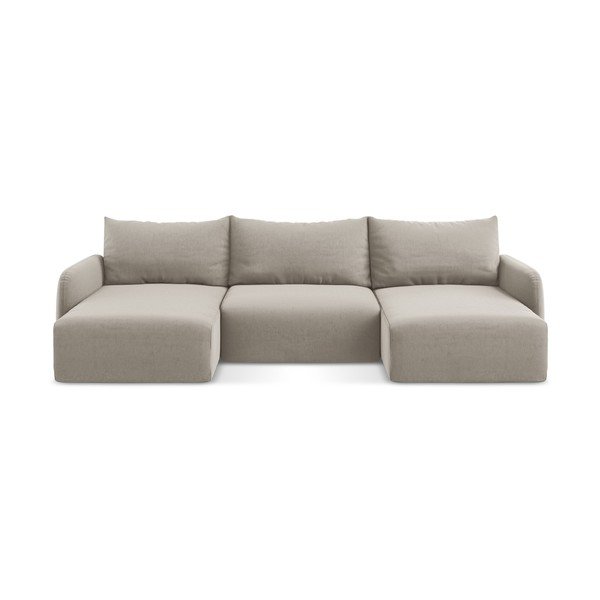 Sivorjava žametna raztegljiva/s prostorom za shranjevanje kotna sedežna garnitura (v obliki črke "U") Kalena – Makamii