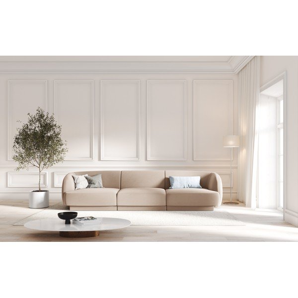 Bež žametna sedežna garnitura 259 cm Miley  – Micadoni Home-image-4