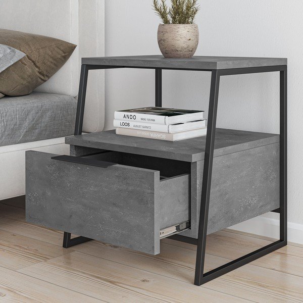 Siva nočna omarica s policami Pal – Kalune Design-image-3