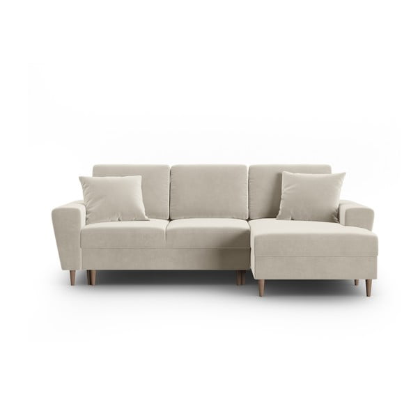 Bež žametna raztegljiva kotna sedežna garnitura s prostorom za shranjevanje (desni kot/z ležalnikom) Kyoto – Cosmopolitan Design