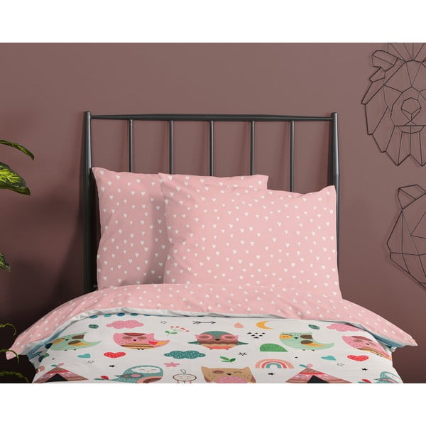 Rožnata bombažna otroška posteljnina za otroško posteljico 100x135 cm Wise – Good Morning-image-2