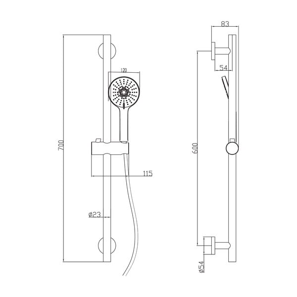 Mat črna medeninasta tuš garnitura z ročno prho in drsnim nosilcem 70 cm – Sapho-image-3