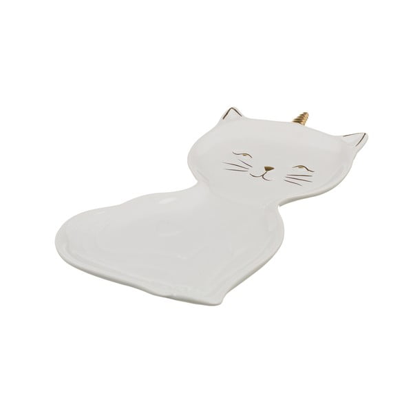 Bel porcelanski krožnik Unimasa Kitty, dolžina 22 cm