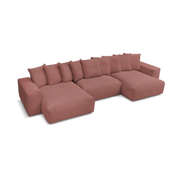 Svetlo rožnata kotna sedežna garnitura iz rebrastega žameta Voltaire – Bobochic Paris-image-3