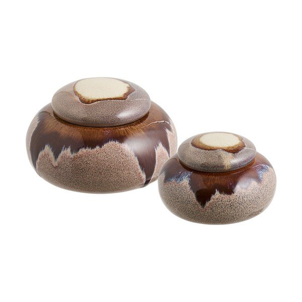 Rjave dekorativne keramične škatle za shranjevanje v kompletu 2 ks ø 15x8,5 cm – House Nordic