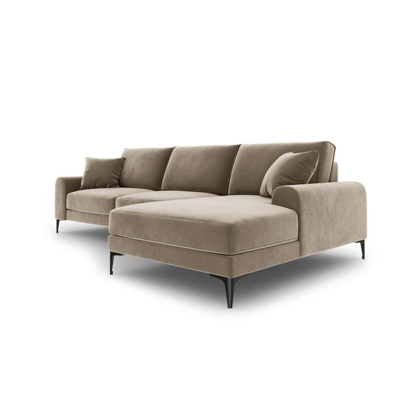 Bež žametna kotna sedežna garnitura Mazzini Sofas Madara, desni kot-image-4