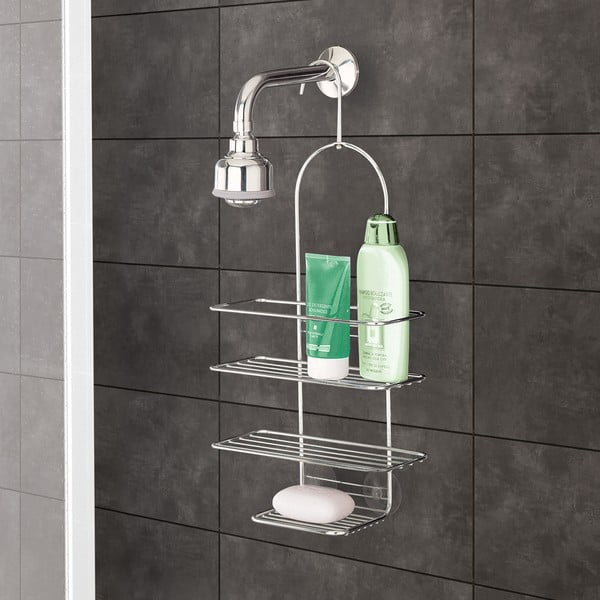 Jeklena viseča kopalniška polica v sijajno srebrni barvi Luxy – Metaltex-image-1