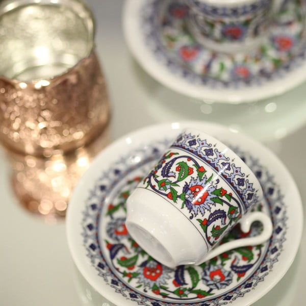 Komplet 6 porcelanastih skodelic in krožnikov Kutahya Ornament, 50 ml-image-1