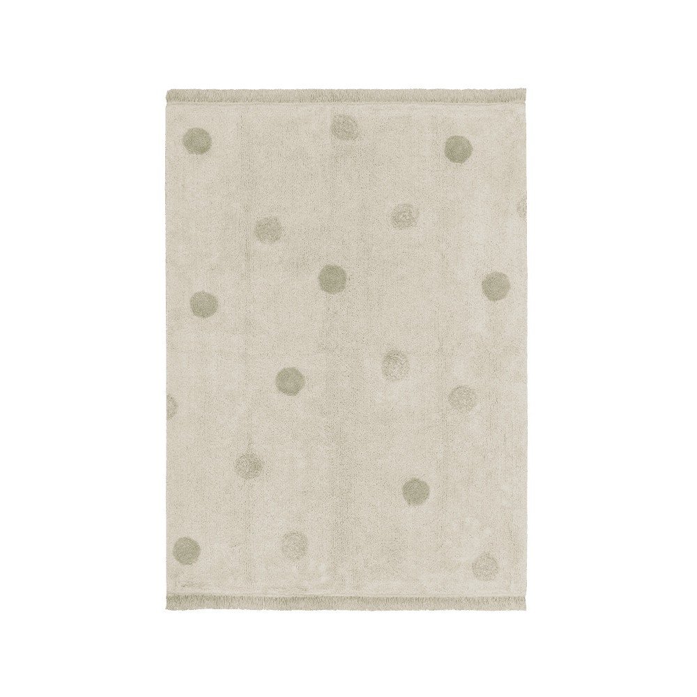 Zelena/kremno bela pralna ročno tkana bombažna otroška preproga Hippy Dots Olive
