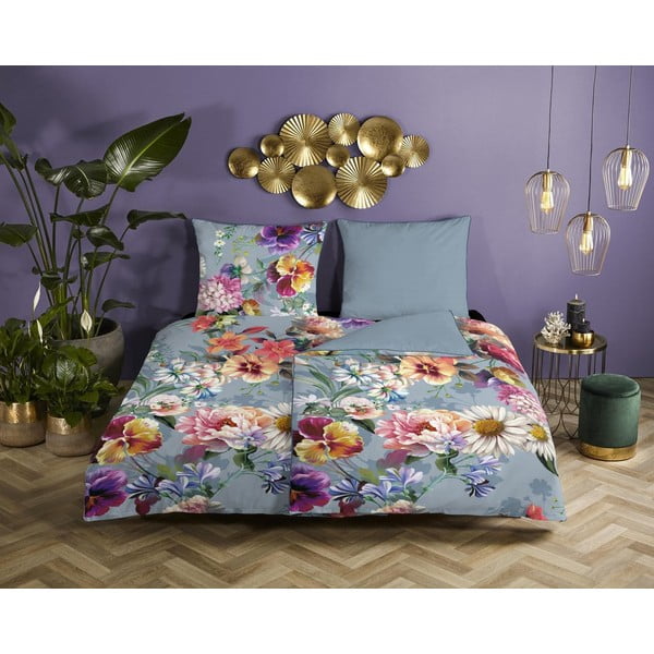 Siva posteljnina iz organskega bombaža Descanso Sunflower, 140 x 220 cm-image-1