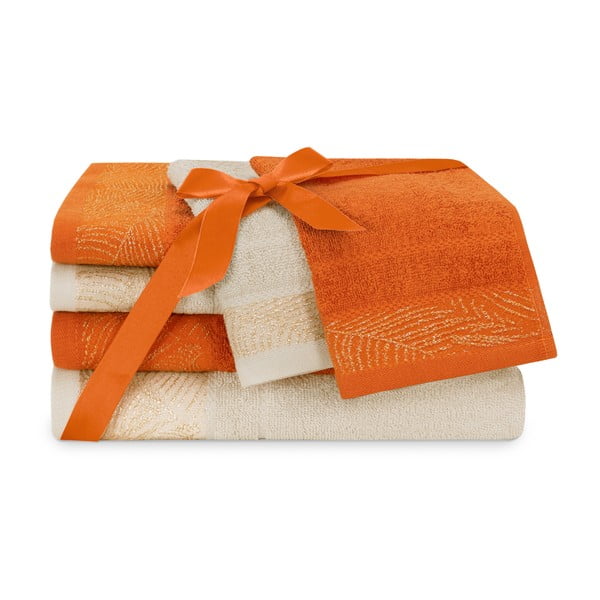 Oranžni/bež frotirni bombažni komplet brisač 6 ks Bellis – Restilo-image-2