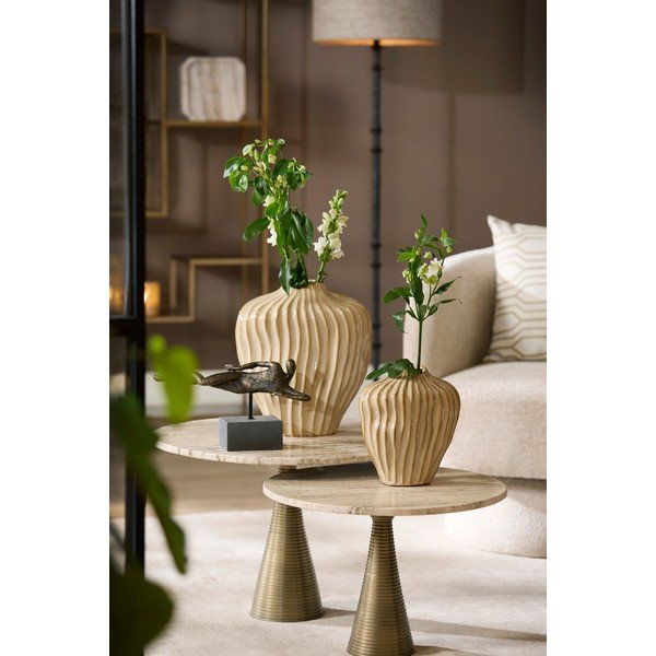 Okrogla klubska mizica s kamnito mizno ploščo v bronasti barvi/v svetli naravni barvi ø 50 cm Bahia – Light & Living-image-1
