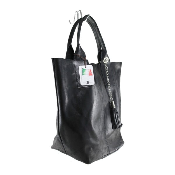 Črna usnjena torbica Chicca Borse Tote Moe-image-2