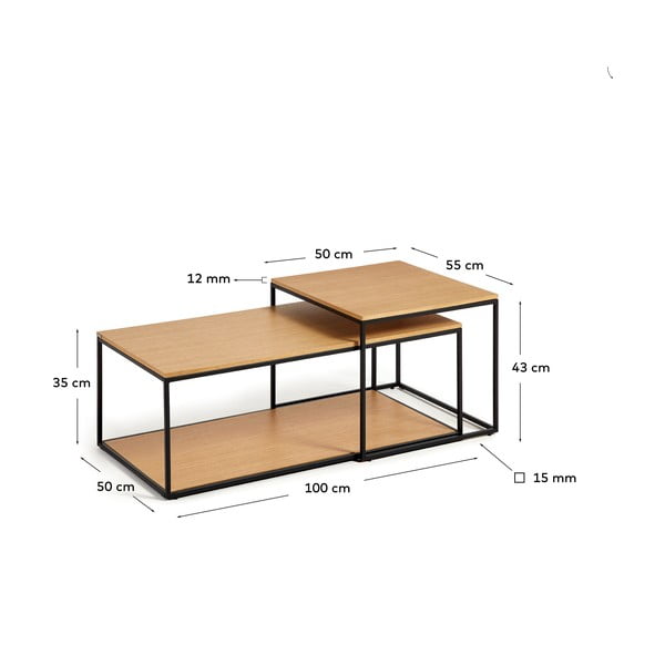 Okrogle mizice z mizno ploščo v hrastovem dekorju v kompletu 2 ks 50x100 cm Yoana – Kave Home-image-4