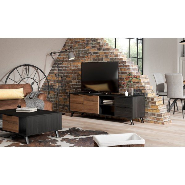 Črna/naravna TV omarica v orehovem dekorju 181x53 cm Noe – Marckeric-image-1