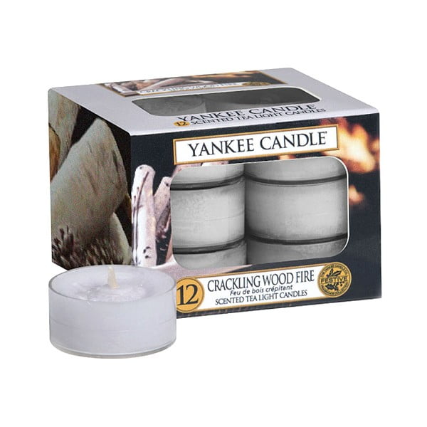 Komplet 12 dišečih sveč Yankee Candle Crackling Wood Fire, čas gorenja 4 h