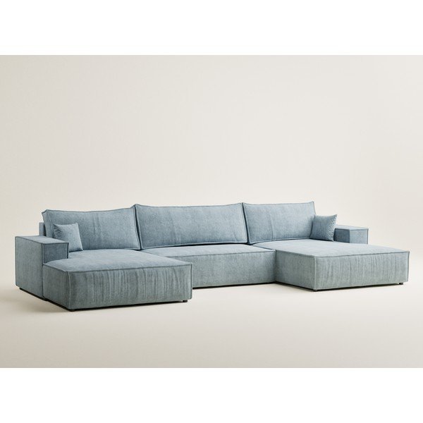 Svetlo modra raztegljiva/s prostorom za shranjevanje kotna sedežna garnitura iz šenilje (v obliki črke "U") Kyoto – Maison de Rêve-image-2